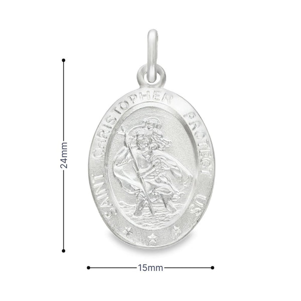 925 Sterling Silver Oval St. Christopher Pendant - 15x24mm -2.9g
