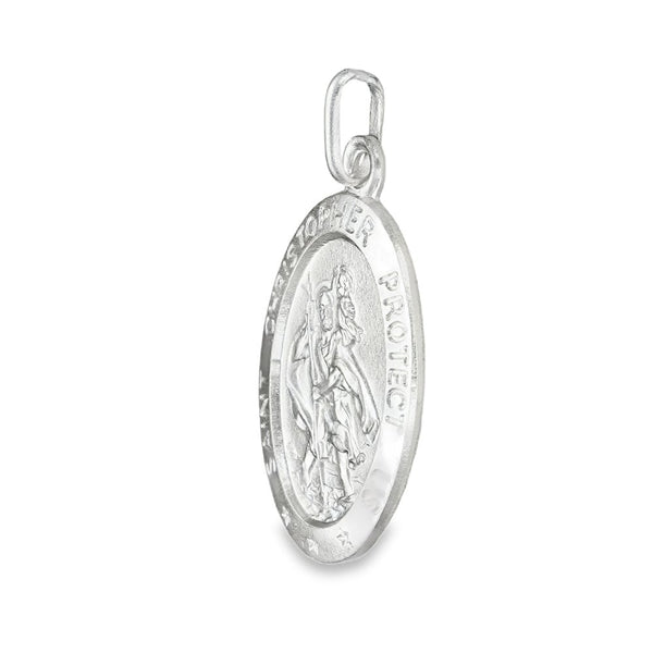 925 Sterling Silver Oval St. Christopher Pendant - 15x24mm -2.9g