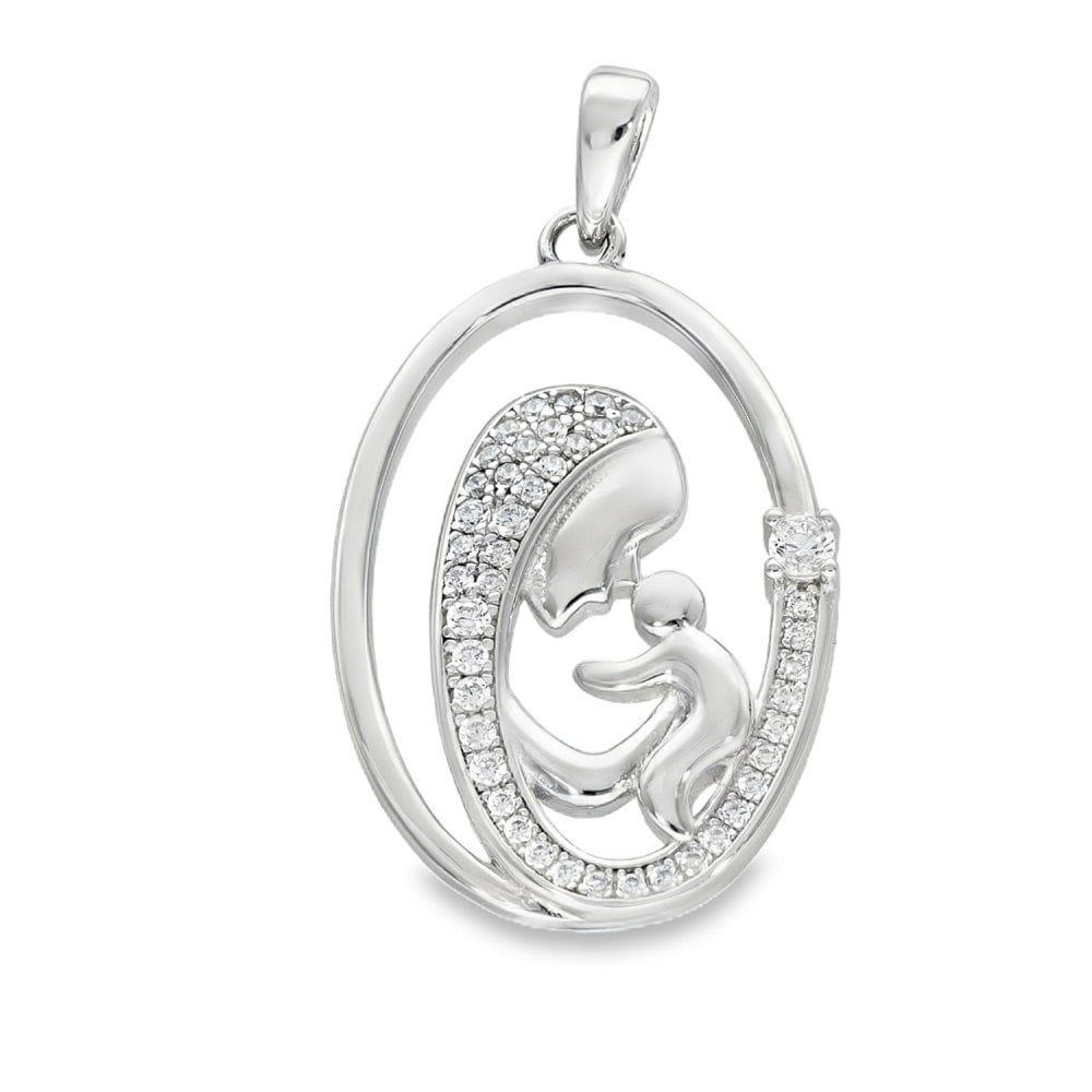 925 Sterling Silver CZ Madonna Pendant - 17x27x3mm - 3.4g