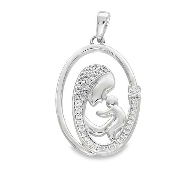 925 Sterling Silver CZ Madonna Pendant - 17x27x3mm - 3.4g