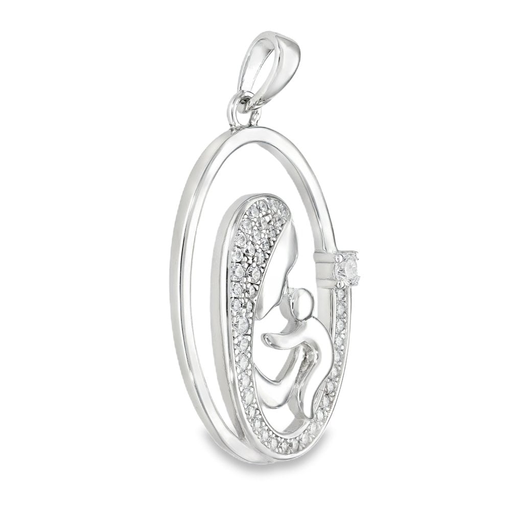 925 Sterling Silver CZ Madonna Pendant - 17x27x3mm - 3.4g