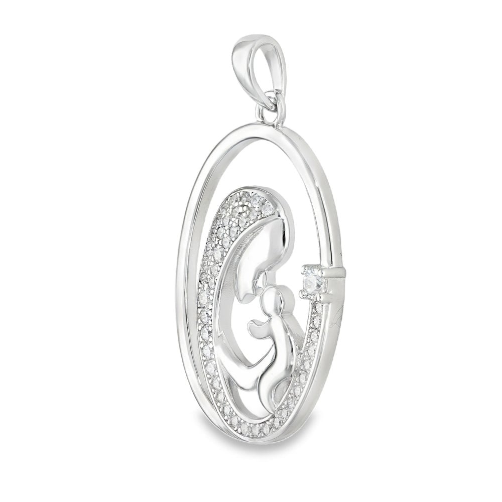 925 Sterling Silver CZ Madonna Pendant - 17x27x3mm - 3.4g