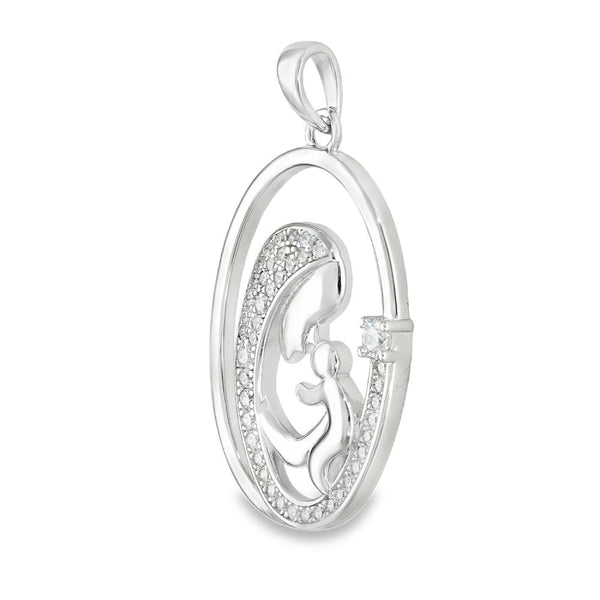 925 Sterling Silver CZ Madonna Pendant - 17x27x3mm - 3.4g