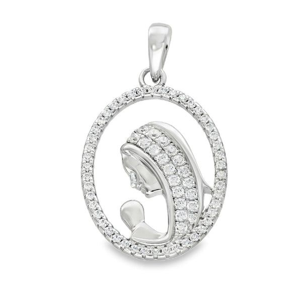 925 Sterling Silver CZ Madonna Pendant - 16x23x2.5mm - 2.5g
