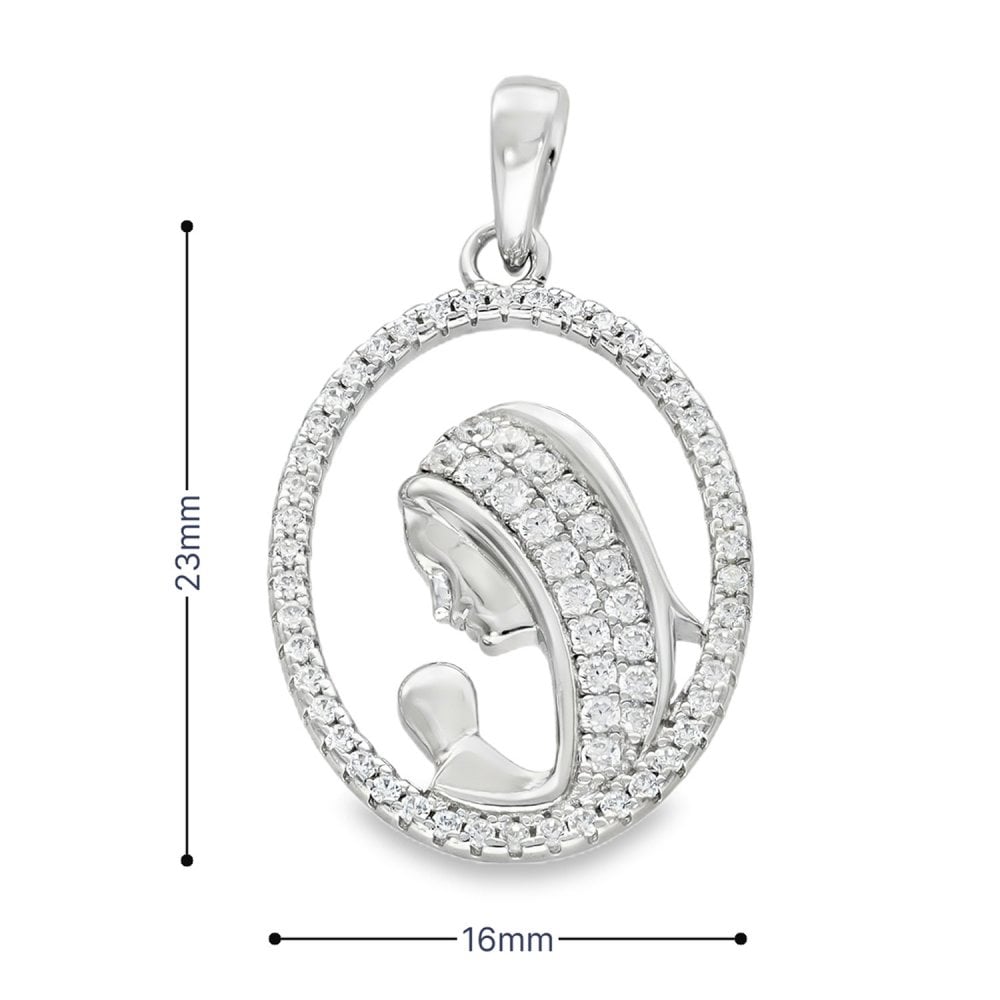 925 Sterling Silver CZ Madonna Pendant - 16x23x2.5mm - 2.5g