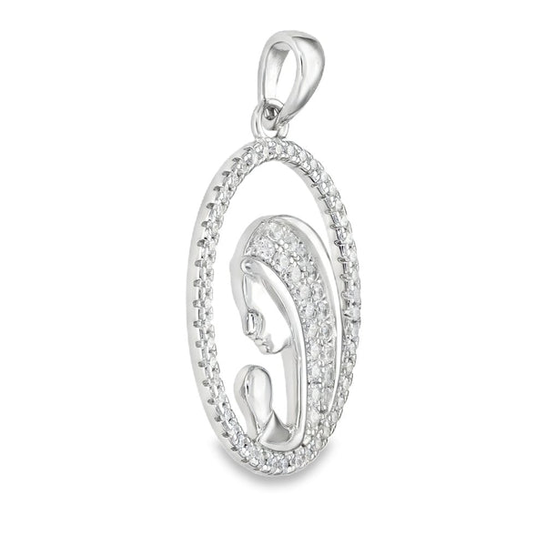 925 Sterling Silver CZ Madonna Pendant - 16x23x2.5mm - 2.5g