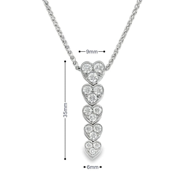 18ct White Gold Diamond Heart Pendant & Necklace - 16" - 1.50ct