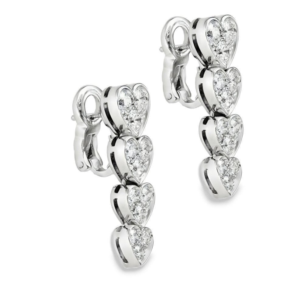 18ct White Gold Diamond Heart Drop Earrings - 8x27x3.5mm -2.00ct