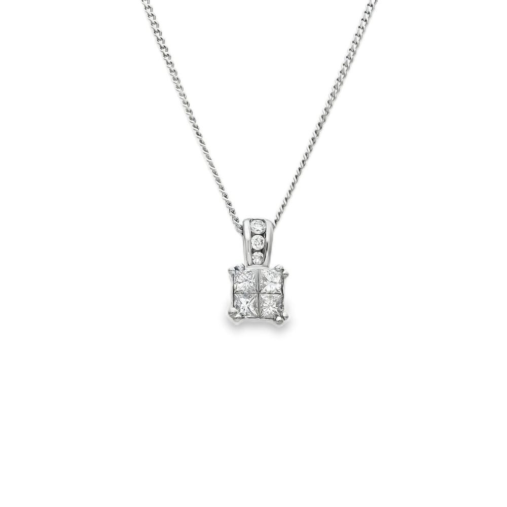 9ct White Gold Diamond Pendant & Necklace - 19" - 0.35ct