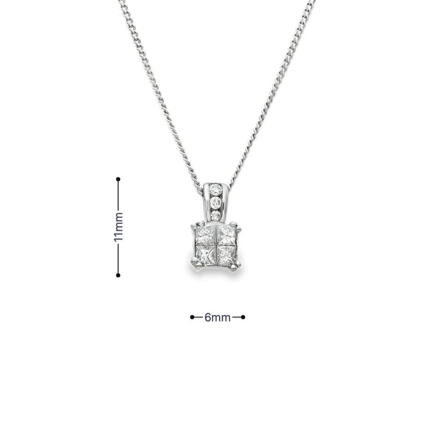 9ct White Gold Diamond Pendant & Necklace - 19" - 0.35ct