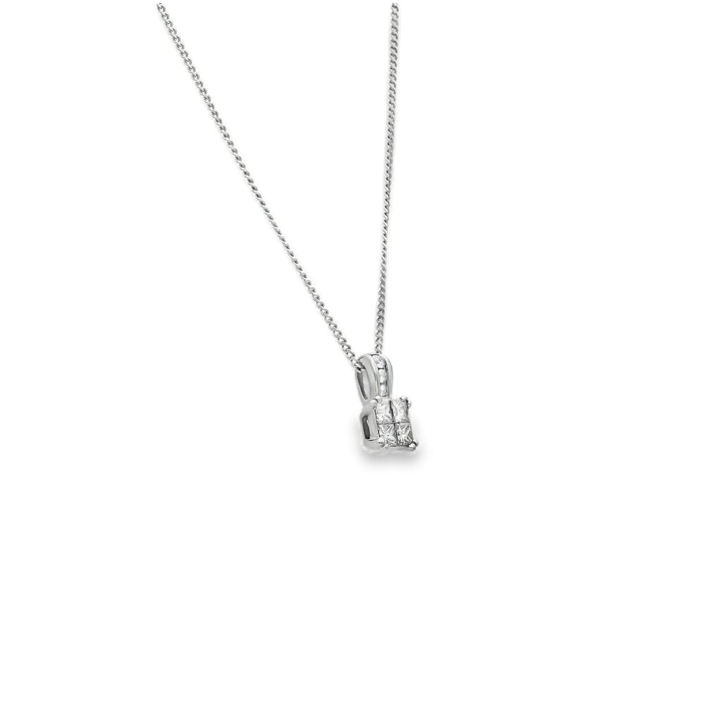 9ct White Gold Diamond Pendant & Necklace - 19" - 0.35ct