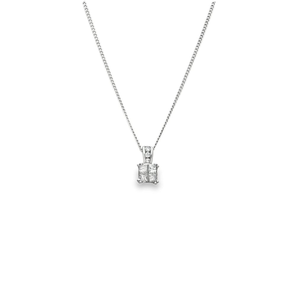 9ct White Gold Diamond Pendant & Necklace - 19" - 0.35ct