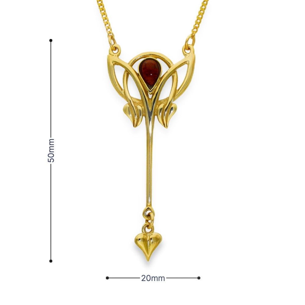 9ct Yellow Gold Art Nouveau Garnet Pendant & Necklace -17" -6.5g
