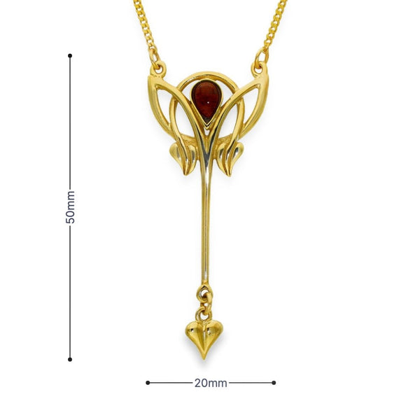 9ct Yellow Gold Art Nouveau Garnet Pendant & Necklace -17" -6.5g
