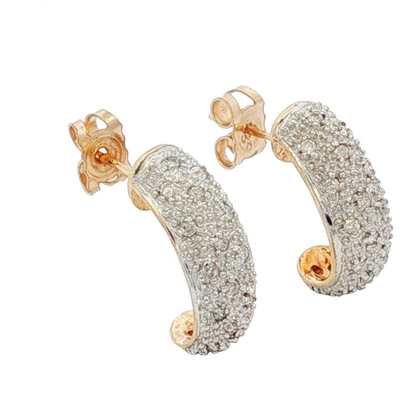 9ct Yellow Gold Diamond Half-Hoop Stud Earrings - 5x14mm -0.18ct