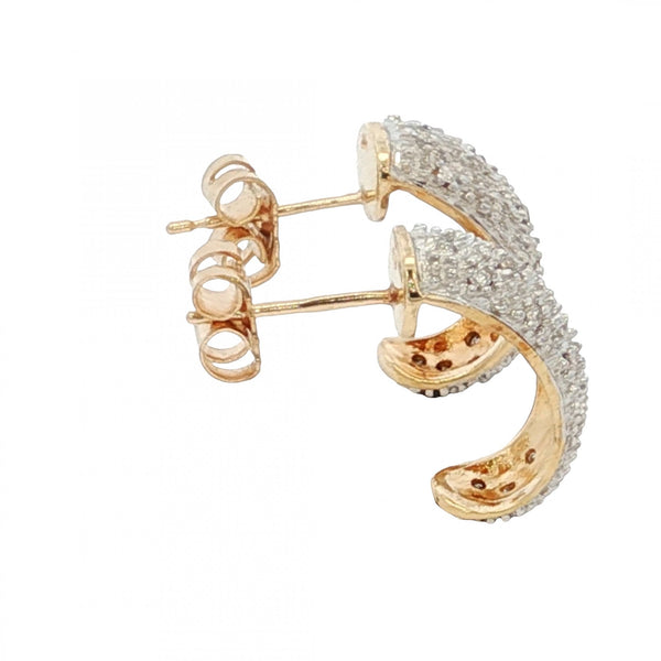 9ct Yellow Gold Diamond Half-Hoop Stud Earrings - 5x14mm -0.18ct