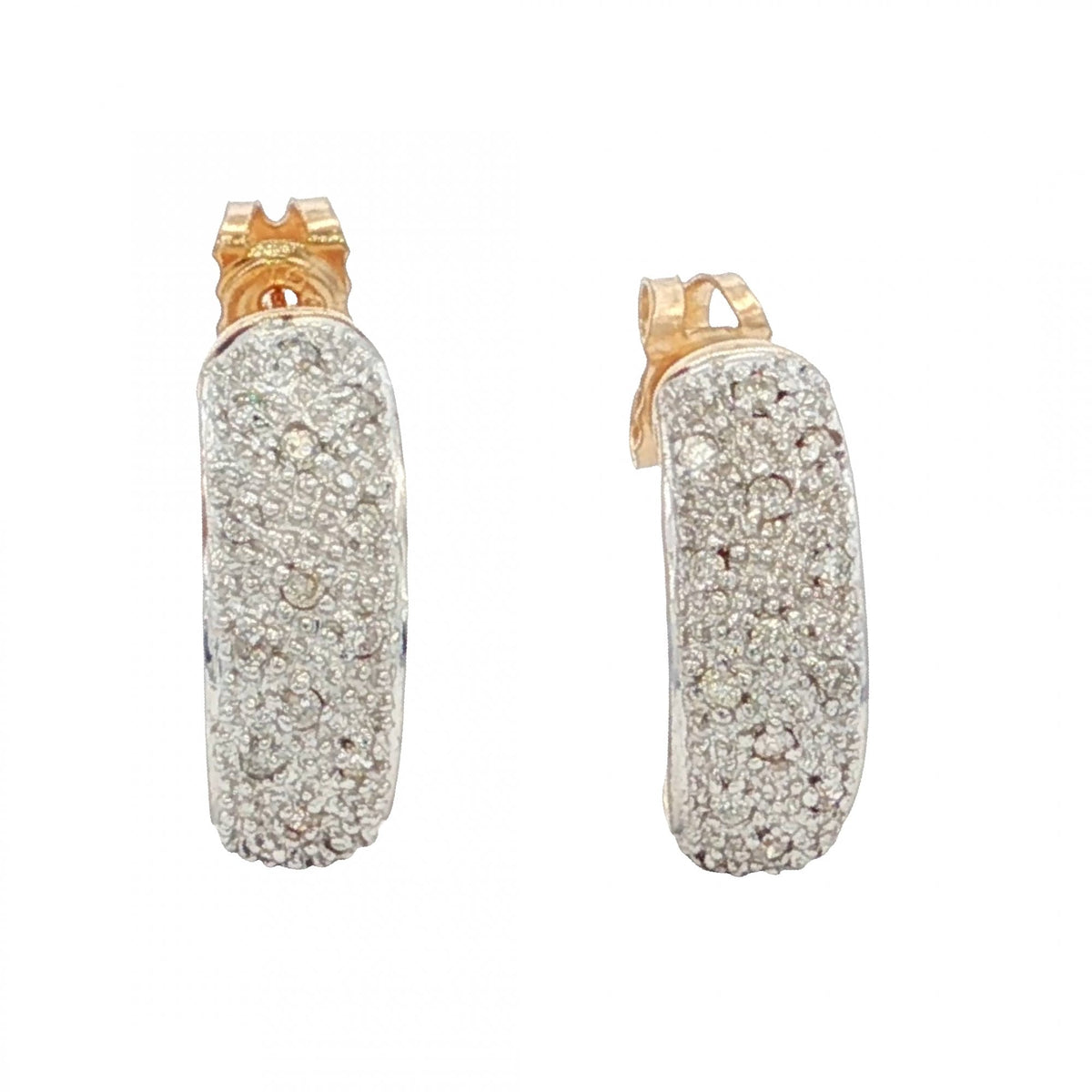 9ct Yellow Gold Diamond Half-Hoop Stud Earrings - 5x14mm -0.18ct