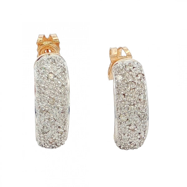 9ct Yellow Gold Diamond Half-Hoop Stud Earrings - 5x14mm -0.18ct