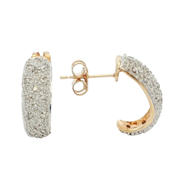 9ct Yellow Gold Diamond Half-Hoop Stud Earrings - 5x14mm -0.18ct
