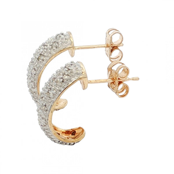 9ct Yellow Gold Diamond Half-Hoop Stud Earrings - 5x14mm -0.18ct