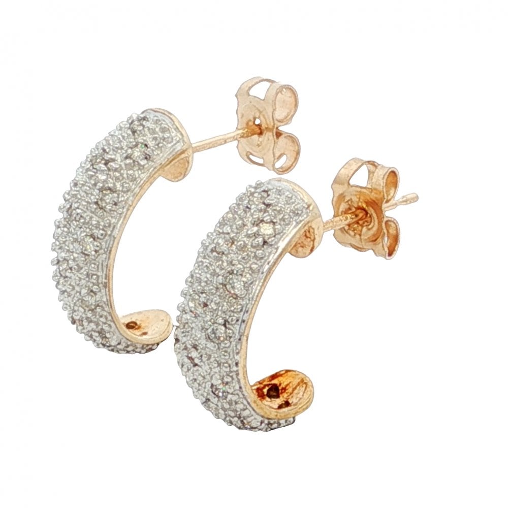 9ct Yellow Gold Diamond Half-Hoop Stud Earrings - 5x14mm -0.18ct