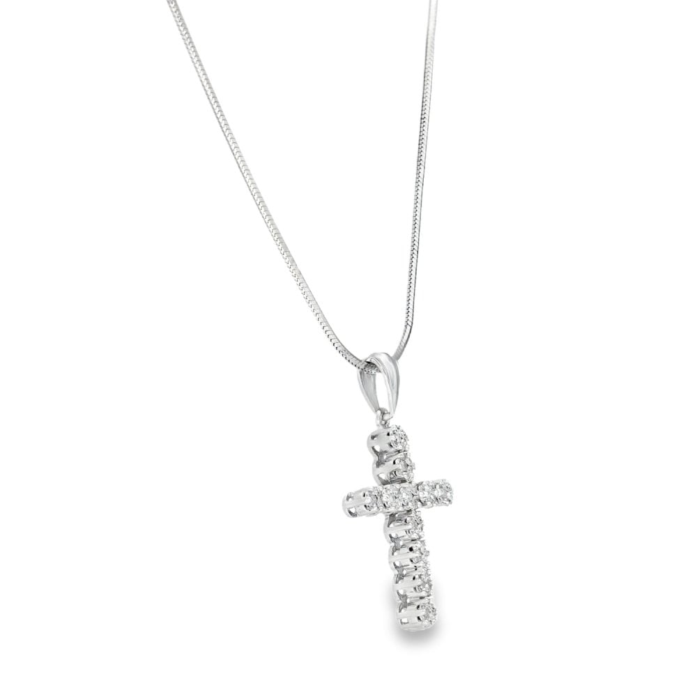 9ct White Gold Diamond Cross Pendant & Necklace - 16" - 0.38ct