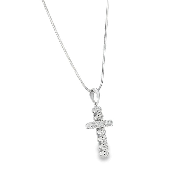 9ct White Gold Diamond Cross Pendant & Necklace - 16" - 0.38ct
