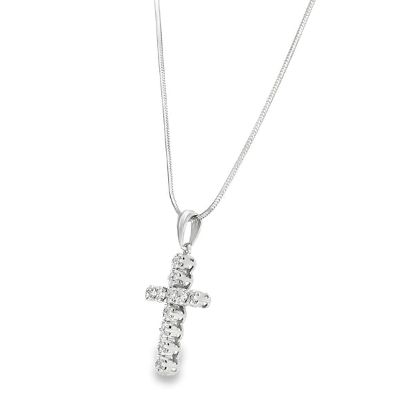 9ct White Gold Diamond Cross Pendant & Necklace - 16" - 0.38ct