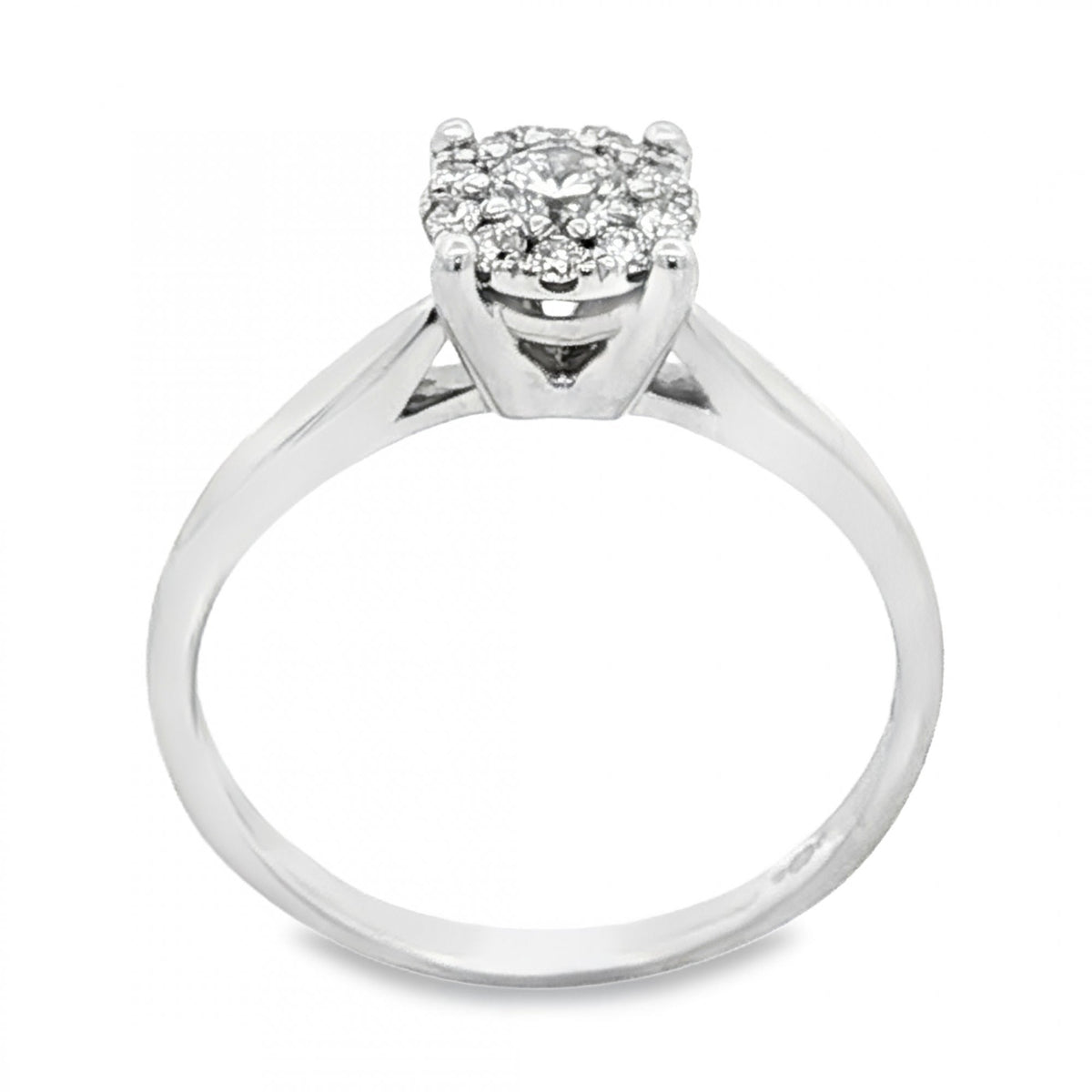 9ct White Gold Diamond Halo Cluster Ring - Size R - 0.37ct