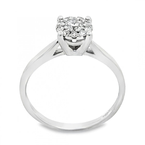 9ct White Gold Diamond Halo Cluster Ring - Size R - 0.37ct