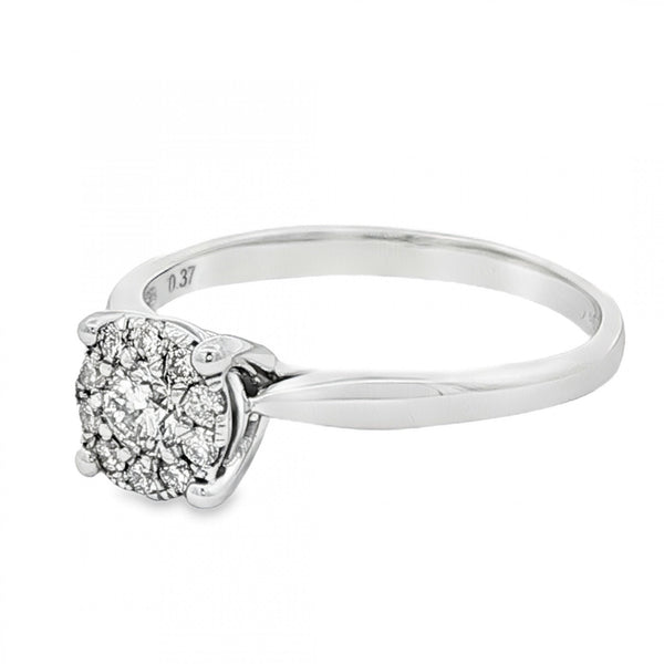 9ct White Gold Diamond Halo Cluster Ring - Size R - 0.37ct