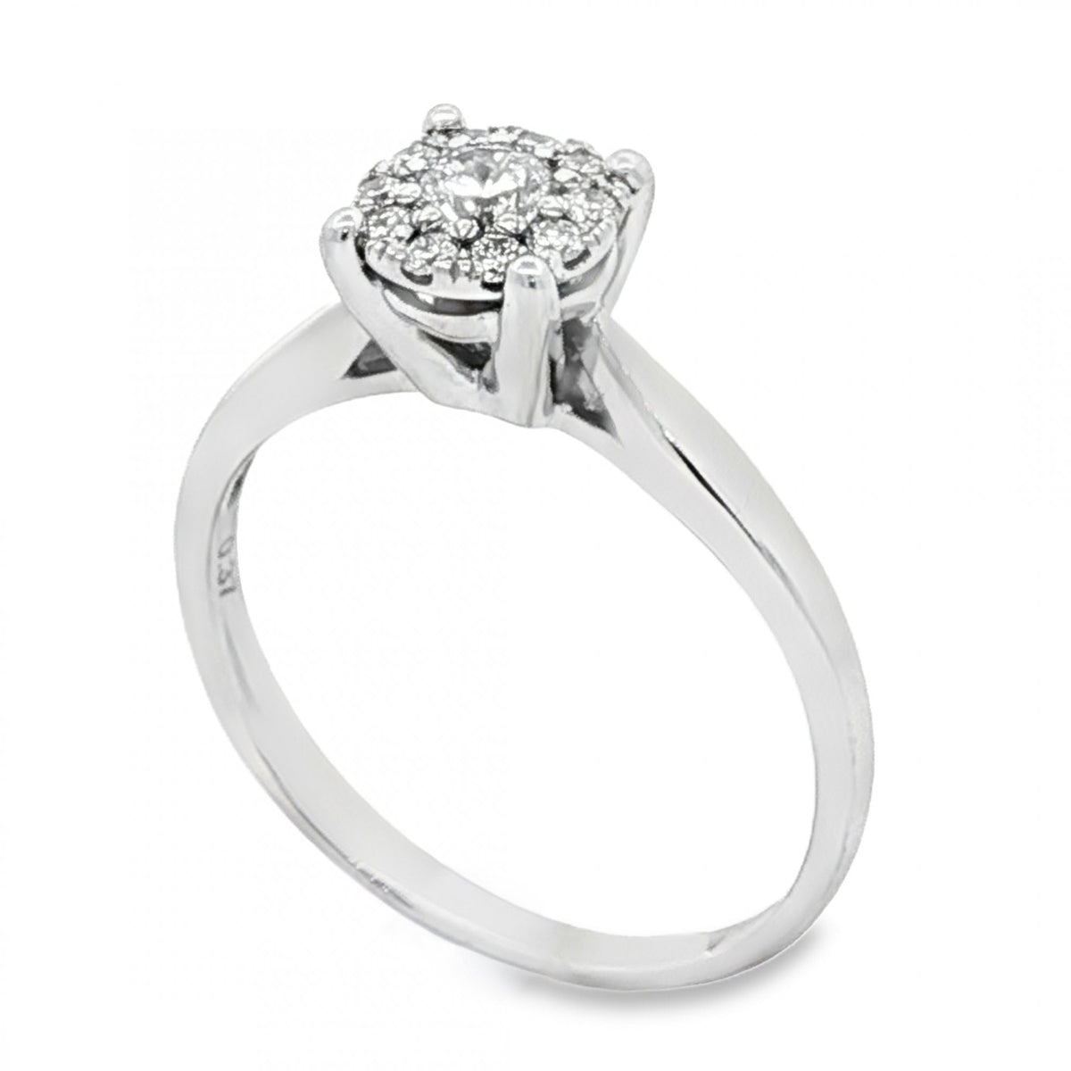 9ct White Gold Diamond Halo Cluster Ring - Size R - 0.37ct