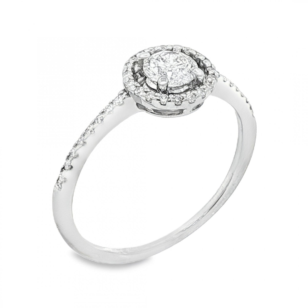 9ct White Gold Diamond Halo Cluster Ring - Size M½ - 0.58ct