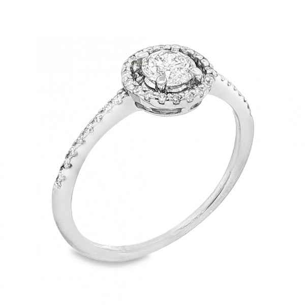 9ct White Gold Diamond Halo Cluster Ring - Size M½ - 0.58ct