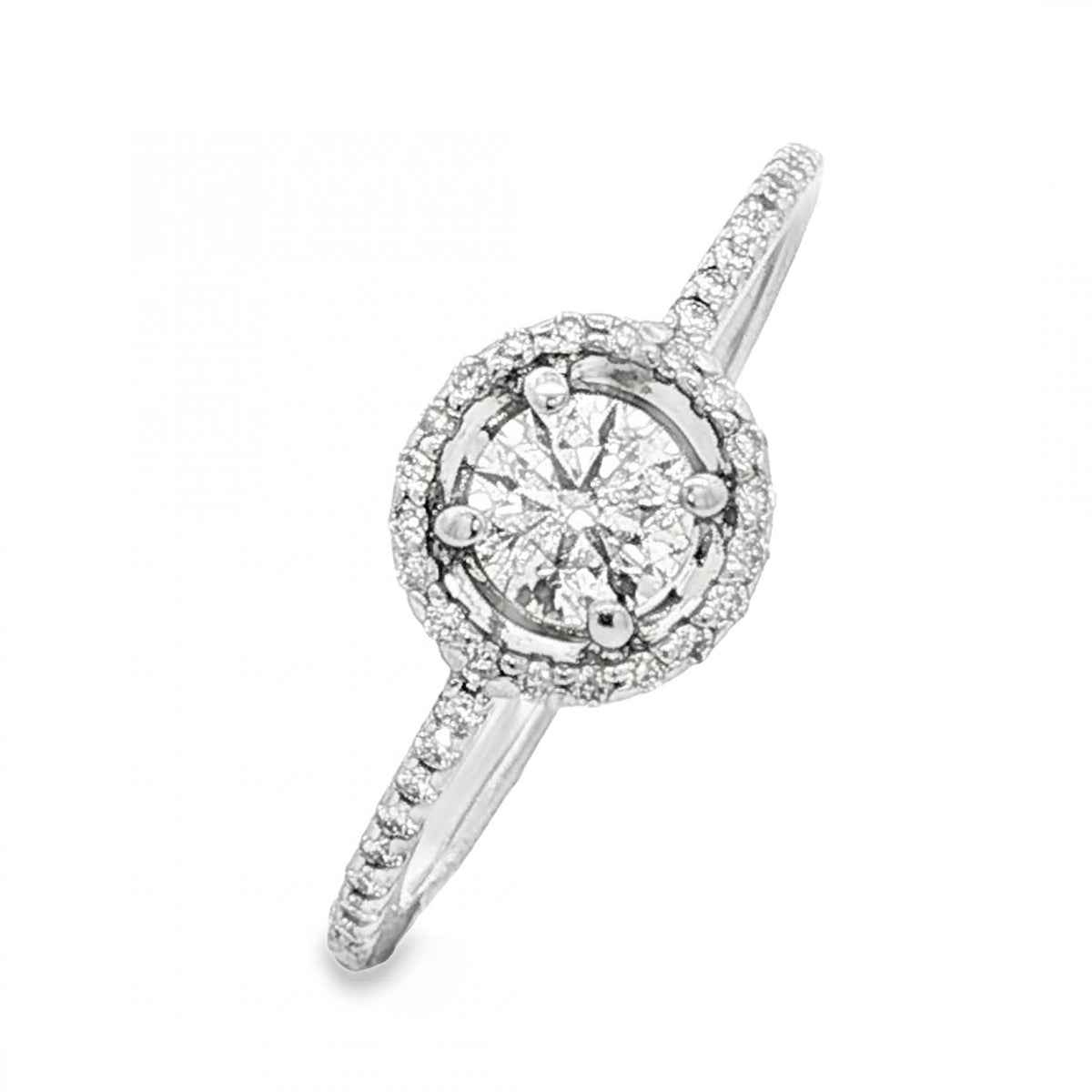 9ct White Gold Diamond Halo Cluster Ring - Size M½ - 0.58ct