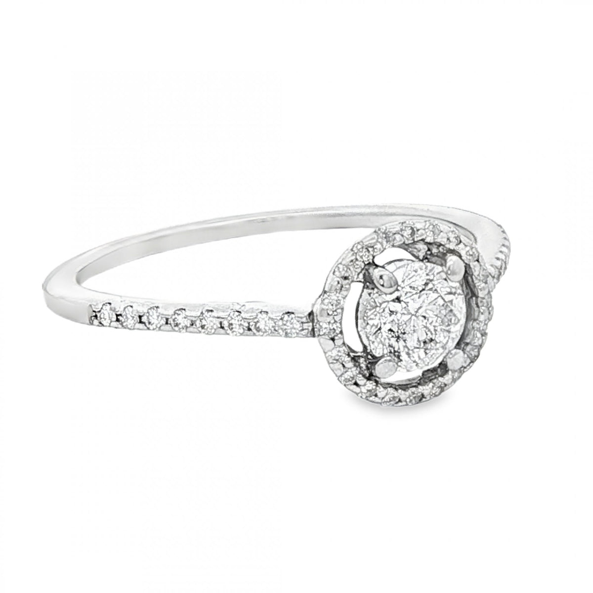 9ct White Gold Diamond Halo Cluster Ring - Size M½ - 0.58ct