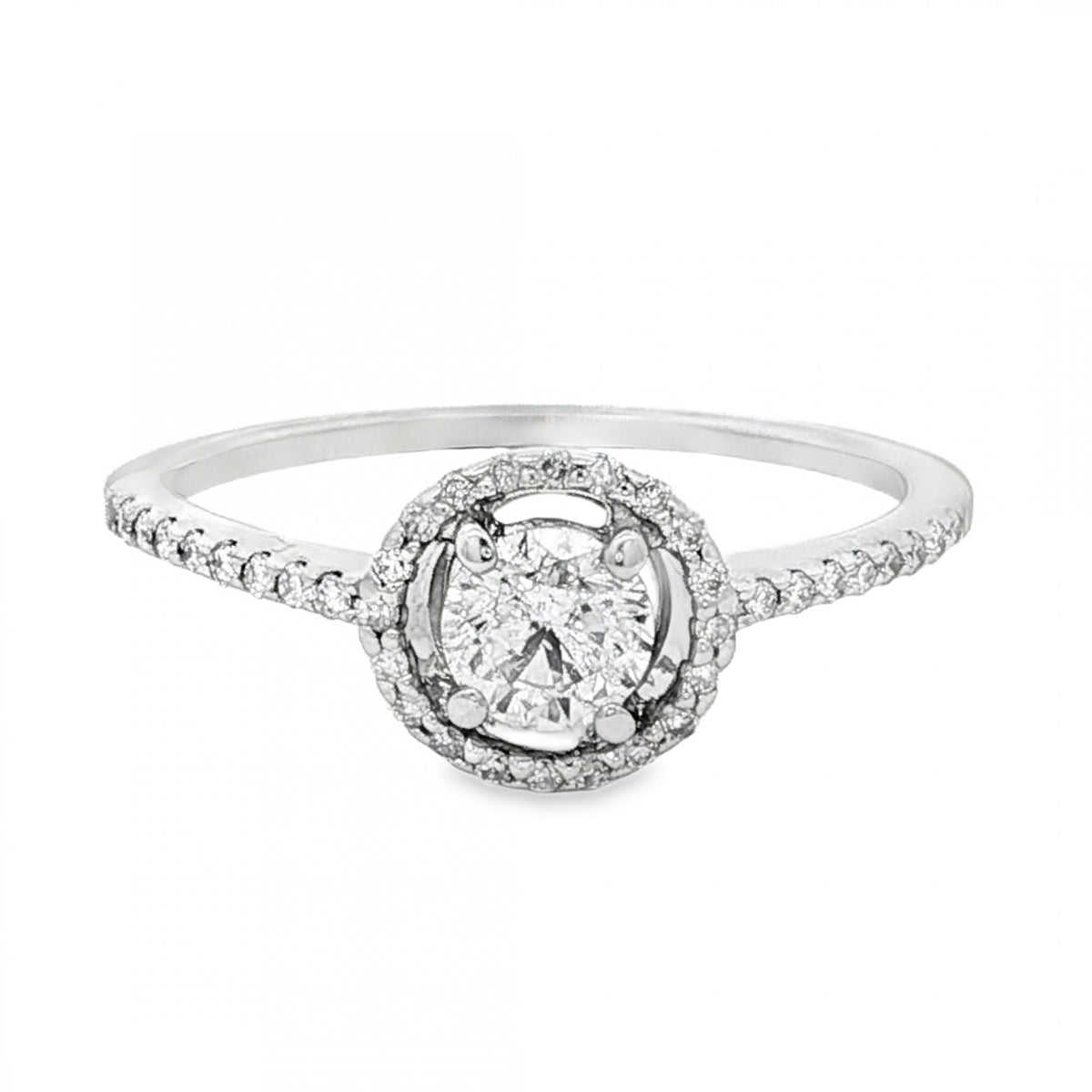 9ct White Gold Diamond Halo Cluster Ring - Size M½ - 0.58ct