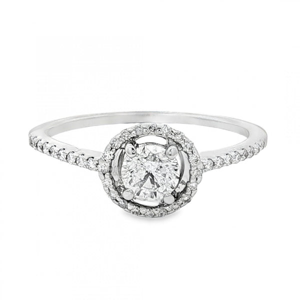 9ct White Gold Diamond Halo Cluster Ring - Size M½ - 0.58ct