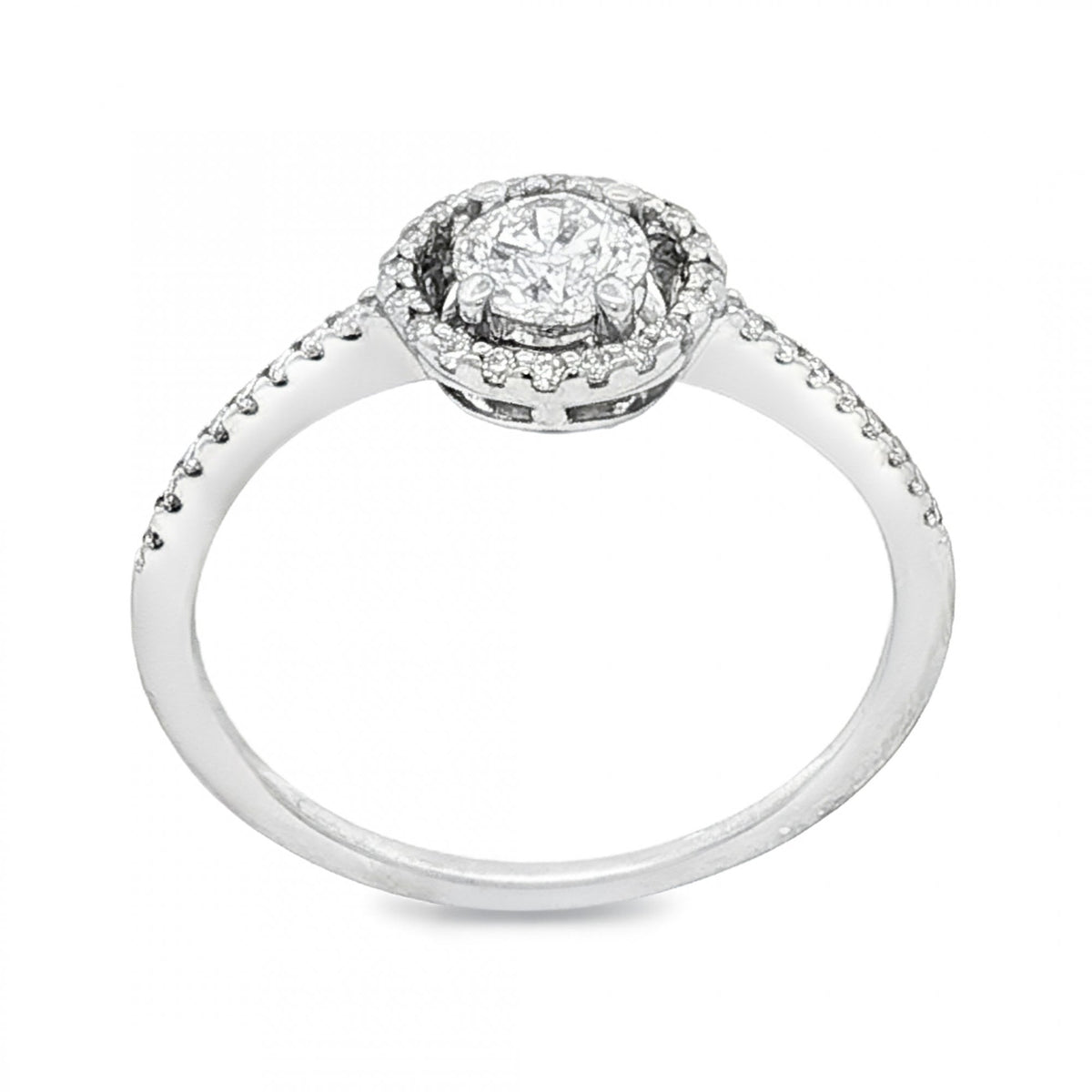 9ct White Gold Diamond Halo Cluster Ring - Size M½ - 0.58ct