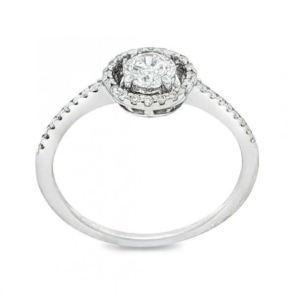 9ct White Gold Diamond Halo Cluster Ring - Size M½ - 0.58ct