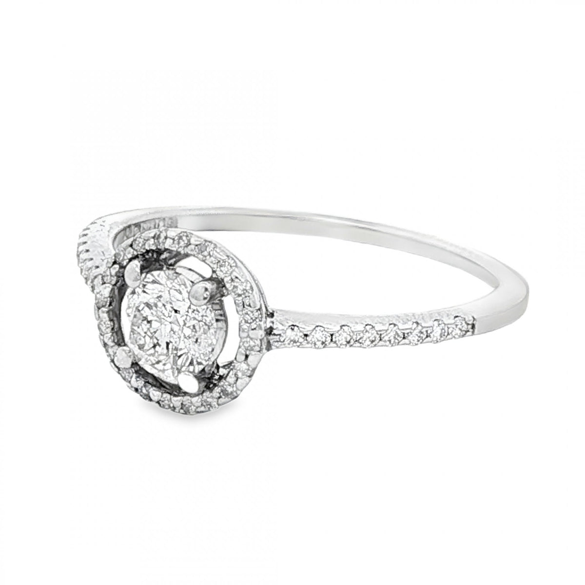 9ct White Gold Diamond Halo Cluster Ring - Size M½ - 0.58ct