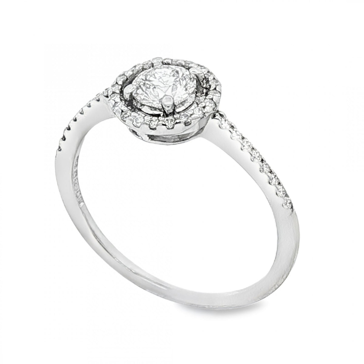 9ct White Gold Diamond Halo Cluster Ring - Size M½ - 0.58ct