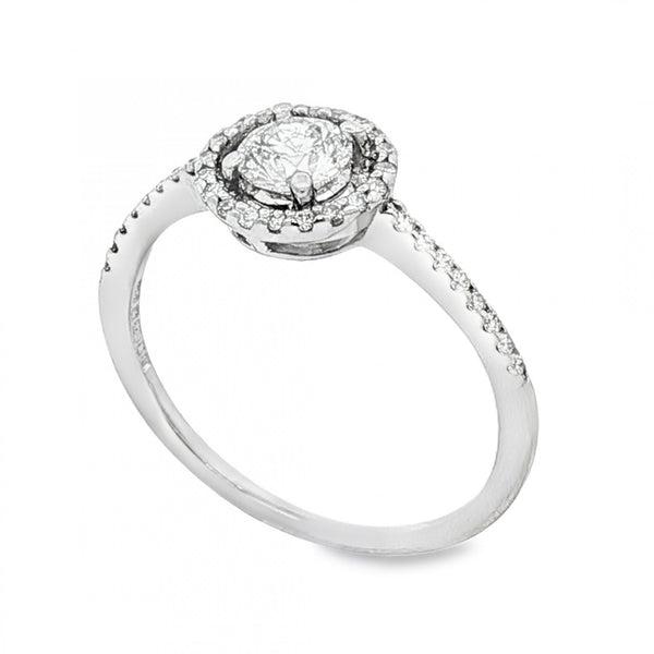 9ct White Gold Diamond Halo Cluster Ring - Size M½ - 0.58ct