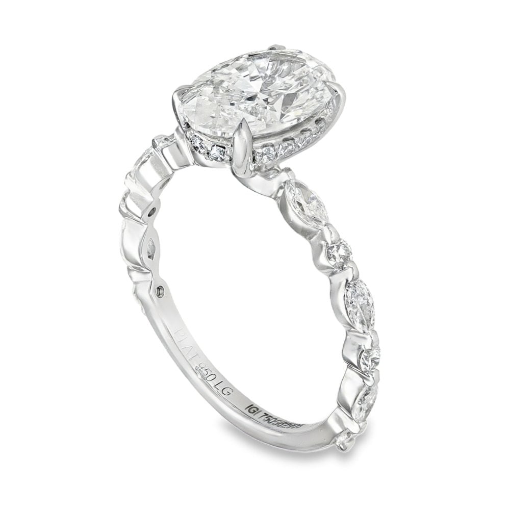 2.64ct Platinum Certified Oval Diamond Engagement Ring - E/VS2