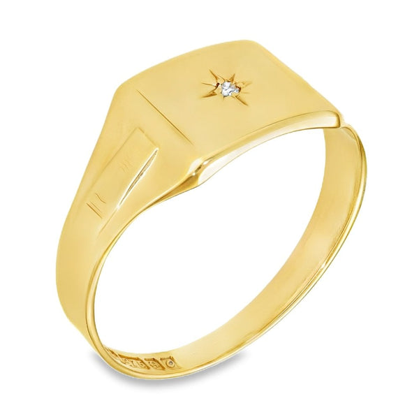 9ct Yellow Gold Cushion Diamond Signet Ring - Size Y½ - 0.01ct