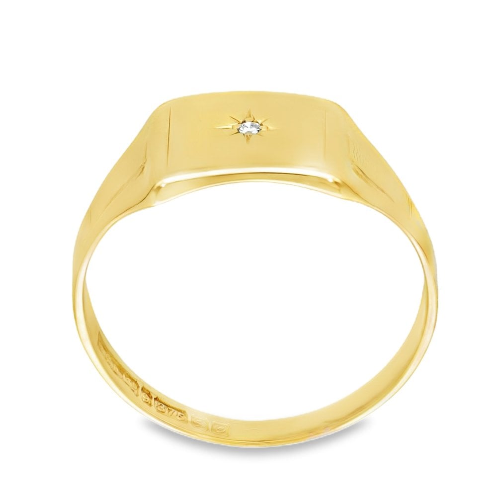 9ct Yellow Gold Cushion Diamond Signet Ring - Size Y½ - 0.01ct