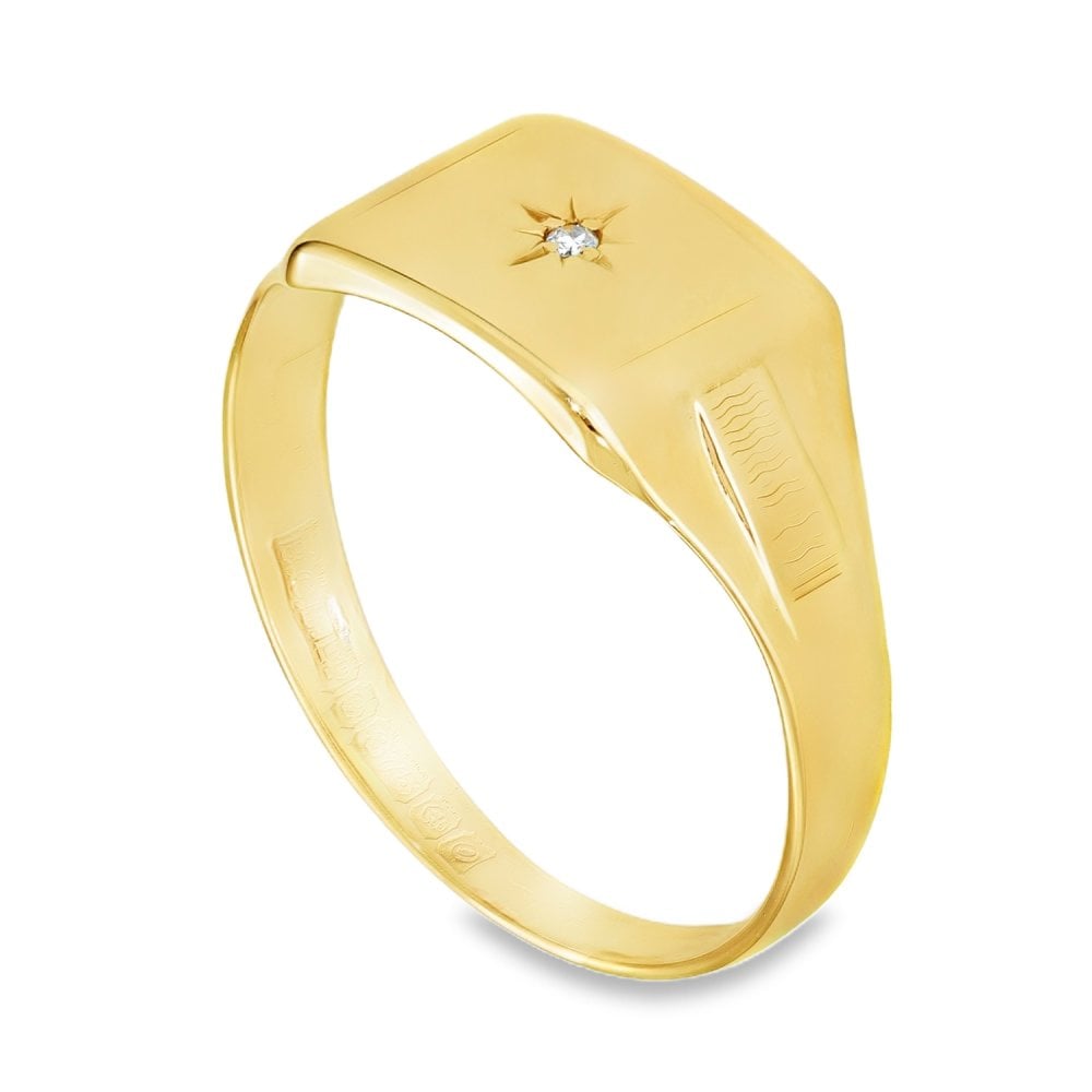 9ct Yellow Gold Cushion Diamond Signet Ring - Size Y½ - 0.01ct
