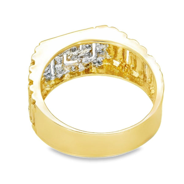 9ct Yellow Gold Diamond Greek-Key Signet Ring - Size S - 0.10ct