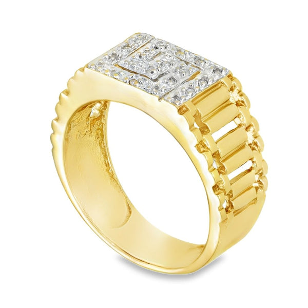 9ct Yellow Gold Diamond Greek-Key Signet Ring - Size S - 0.10ct