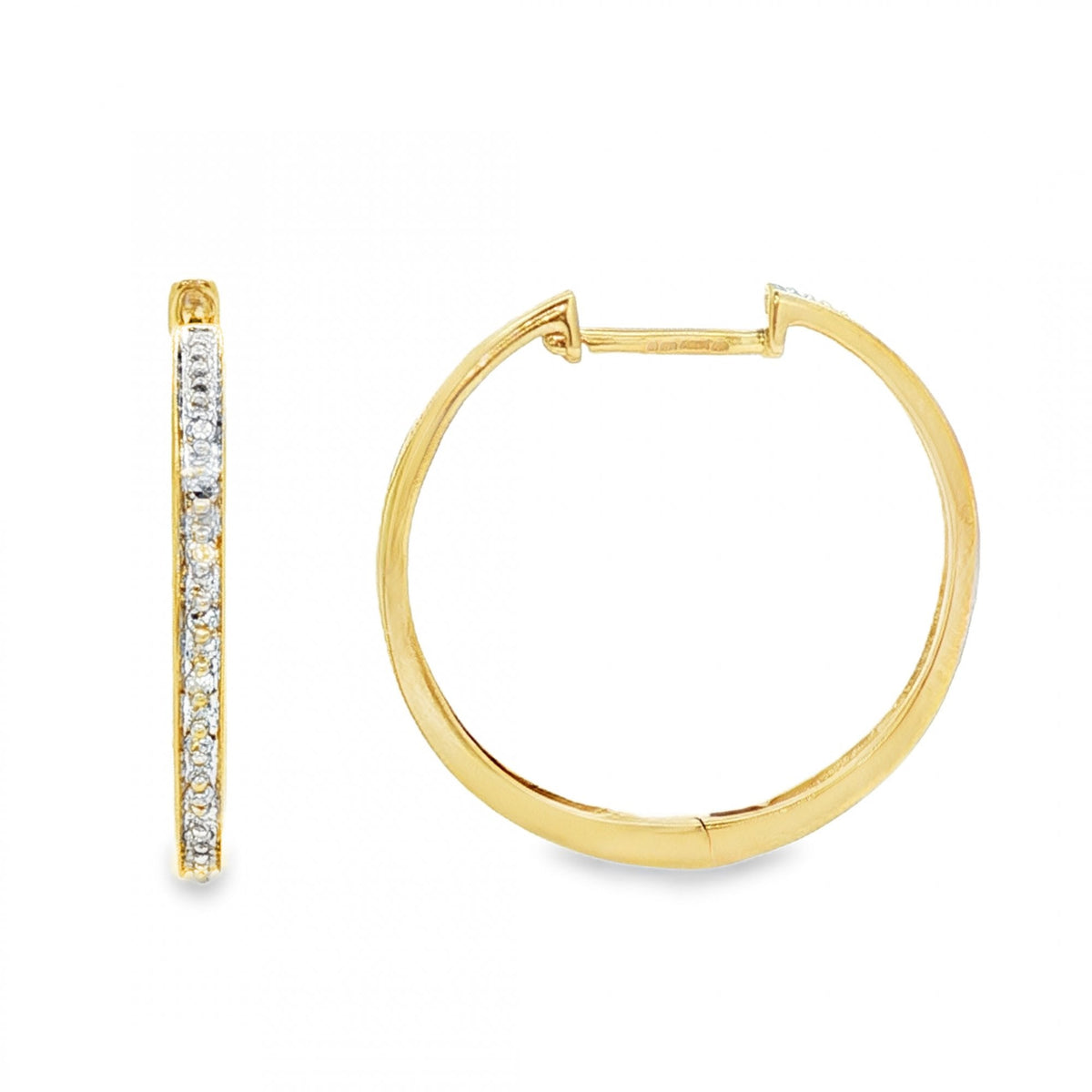 9ct Yellow Gold Diamond Hoop Earrings - 2x21x22mm - 0.08ct